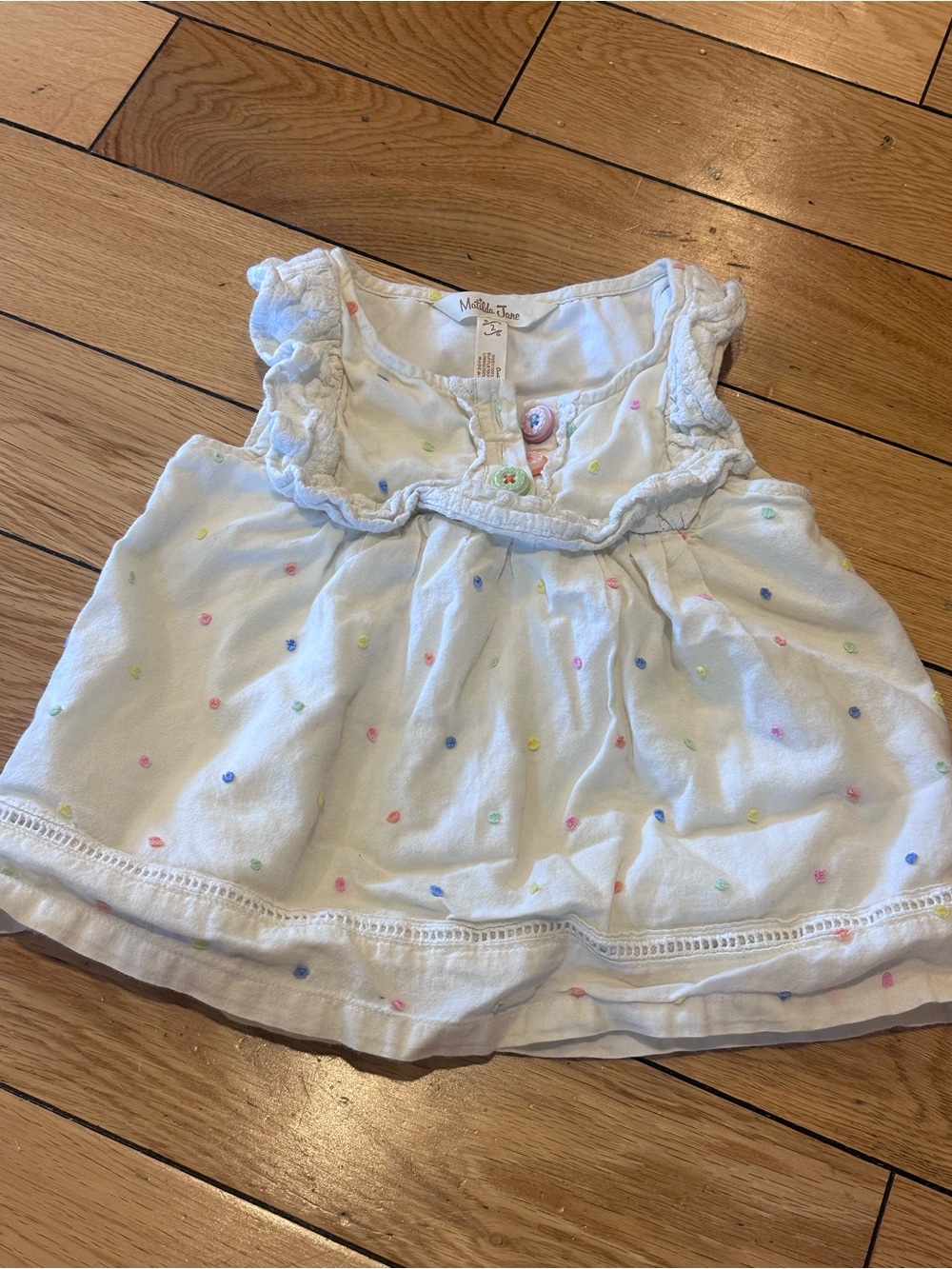 Matilda Jane White Tank Top with Multicolor Polka Dots